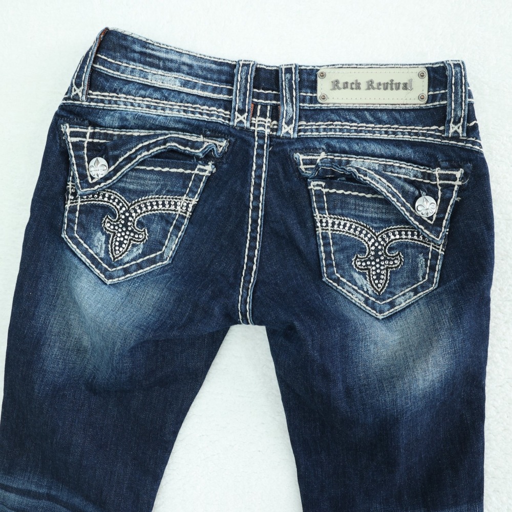 Rock Revival Johanna Capri Jeans Women's 25 Blue Thick Stitch Flap Pockets Crop‎
